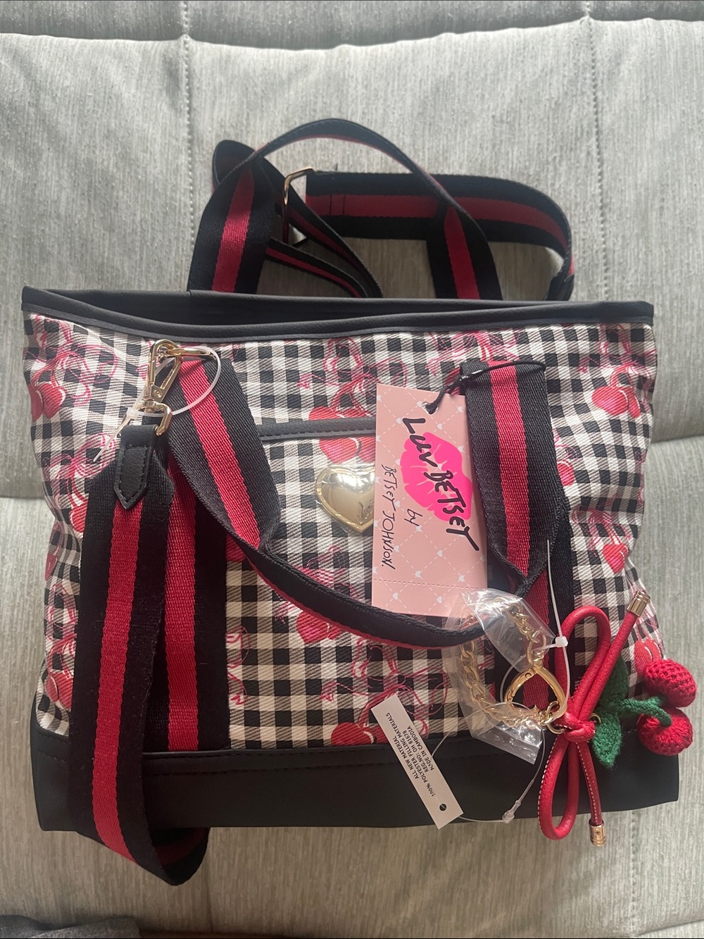 Luv Betsey Black & Red Cherry Tote Bag